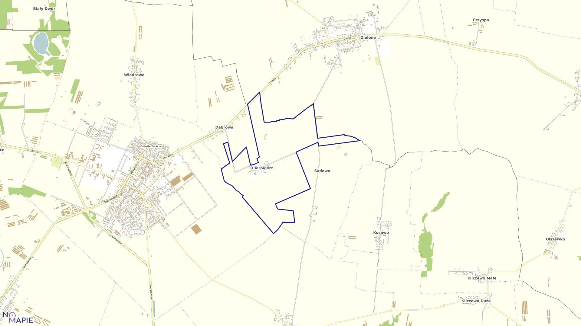 Mapa obrębu Cierpigórz w gminie Żuromin