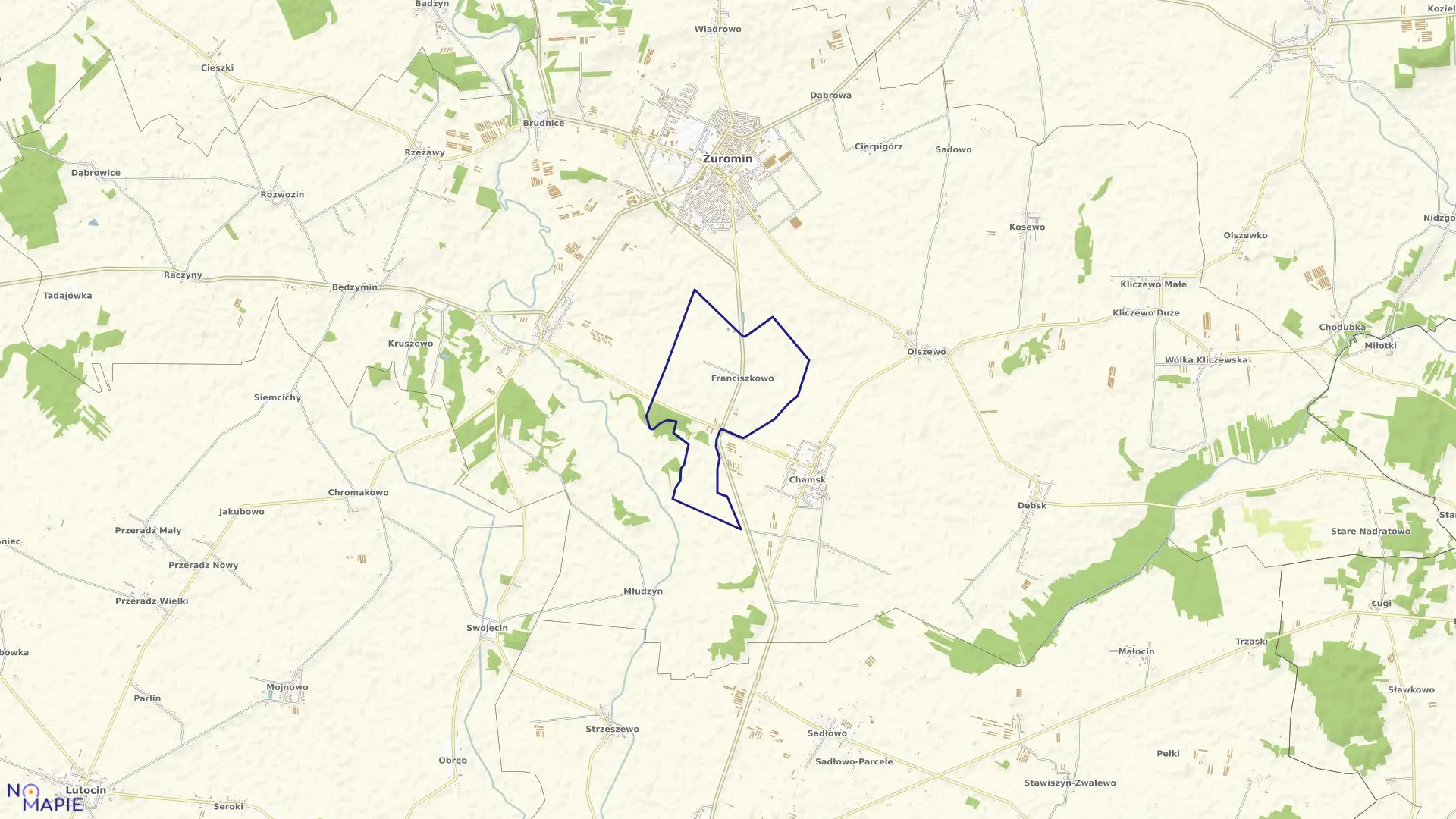 Mapa obrębu Franciszkowo w gminie Żuromin