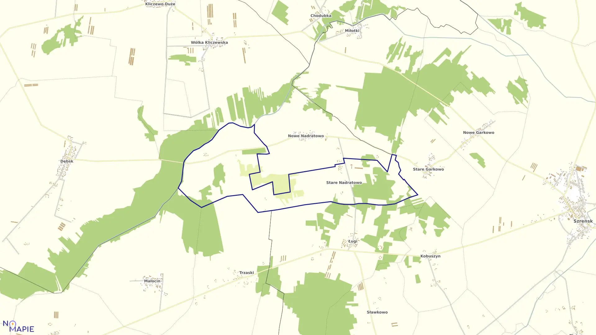 Mapa obrębu Stare Nadratowo w gminie Żuromin